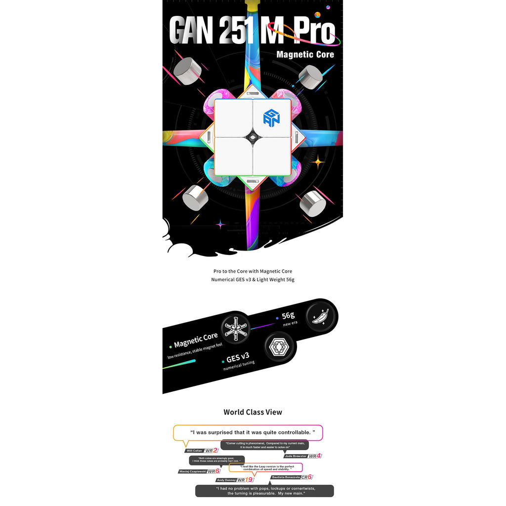 GAN 251 M Pro 2x2 Magnetic Speedcube Stickerless - Cubuzzle