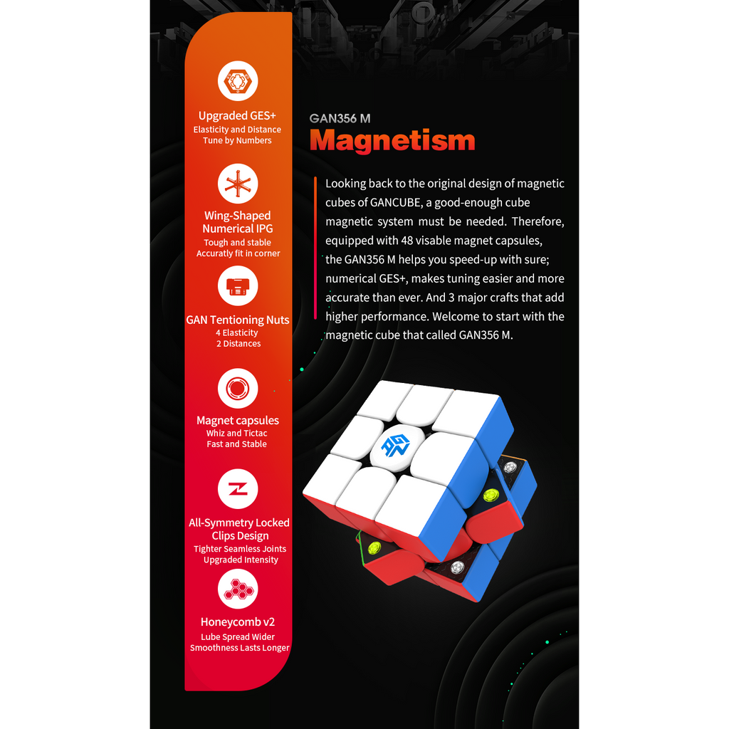 GAN 356 M Standard Magnetic Speedcube with extra GES - Cubuzzle