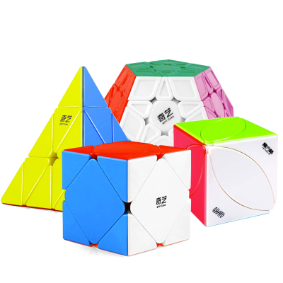 Qiyi Combo Pack 5 Stickerless - Includes 4 Puzzles: Pyraminx, Megaminx, Skewb, Ivy SpeedCubes - Cubuzzle